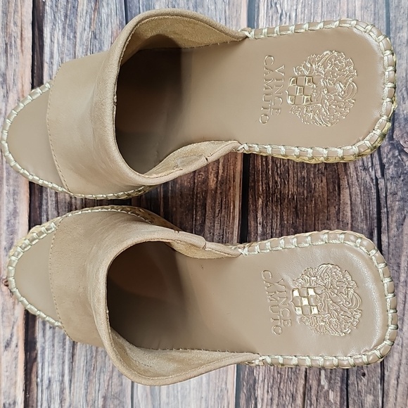 NIB VINCE CAMUTO BRISSIA TORTILLA SILKY NUBUCK PLATFORM WEDGE MULES - Picture 5 of 12